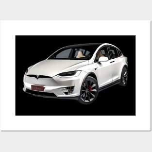 White Tesla Model X Posters and Art